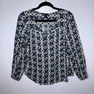 Lucky Brand Womens Size Medium Boho Peasant Bohemian Top Long Sleeve Blue Blouse